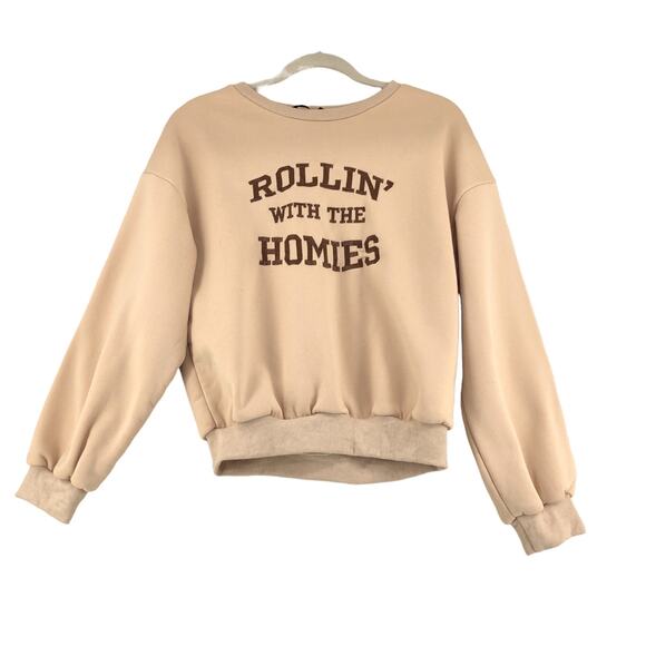 Shein Womens Size M Clueless Sweatshirt Beige Rollin with the Homies Funny Gift - Picture 1 of 14